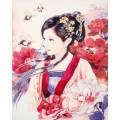 Kit peinture par numéro dame asiatique en rose - 4