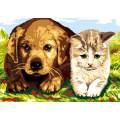 Canevas antique Luc 32/50 - Chien et chat - 47