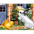 Canevas Luc antique 50/65 - Buggy lapin et les poussins - 47