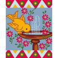 Kit Canevas Luc blanc 20/25cm - Un oiseau à la fontaine - 47