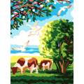 Kit Canevas Luc blanc 25/30cm - Vache au printemps - 47
