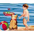 Kit Canevas Luc blanc 25/30cm - Chien à la plage - 47