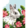 Kit Canevas Luc blanc 25/30cm - Lapin dans les fleurs - 47