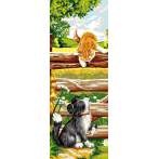 Canevas Luc antique 30/65 - Chaton et chiot - 47