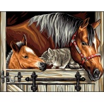 Canevas Luc antique 50/65 - Un trio chat, cheval en or - 47