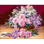 Canevas Luc antique 50/65 - Bouquet de fleurs Pivoines - 47