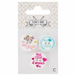 Boutons messages 20mm chipie/ princesse/ bisous - 1000