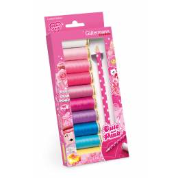 Coffret de 10 bobines de fil tout coudre 100m Cute and Pink + 1 crayon craie - 149