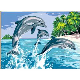 Canevas pénélope -Les jeux marins des dauphins - 150