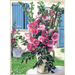 Canevas 45/60 - Le bouquet de roses trémières - 150