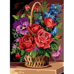 Canevas 45/60 - Panier en fleurs rose - 150