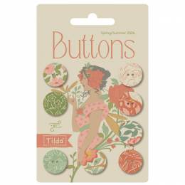 Boutons Tilda Songbird 16mm x 8pcs coral/green - 153