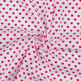 Tissu popeline coton imprimé cœurs rouge - 196
