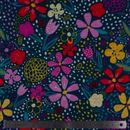 Tissu sweat imprimé fleurs marine - 196