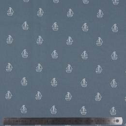 Tissu popeline de coton imprimé voiliers gris bleu - 196