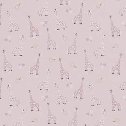 Tissu popeline coton imprimé girafe rose clair - 196