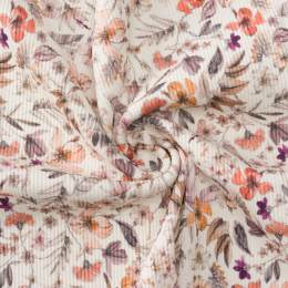 Tissu rib côtelé jersey coton imprimé fleurs - 196