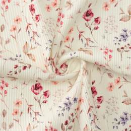 Tissu rib côtelé jersey coton imprimé fleurs - 196