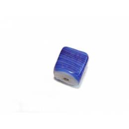 Perle verre veiné cube bleu 10mm - 21