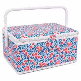 Boite à couture motif fleurs rouge bleu - 397