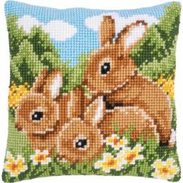 Kit coussin Vervaco au point de croix Lapins - 4