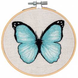 Kit à broder avec cerceau papillon bleu - 4