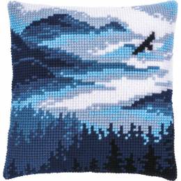 Kit coussin au point de croix paysage bleu - 4