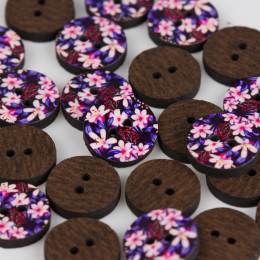 Bouton bois impression fleuri - 408