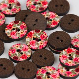 Bouton bois impression fleuri - 408