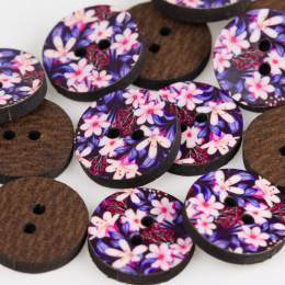 Bouton bois impression fleuri - 408