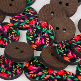 Bouton bois impression fleuri - 408
