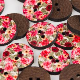 Bouton bois impression fleuri - 408