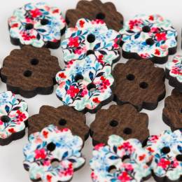 Bouton bois fleur impression fleuri - 408