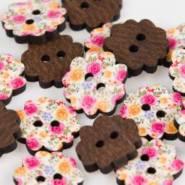 Bouton bois fleur impression fleuri - 408