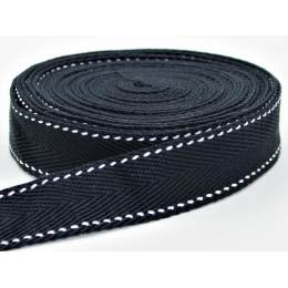 Sangle 30 mm polyester coton noir surpiqûres  écru - 465