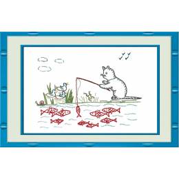Kit broderie dessin imprimé chat pêcheur - 47