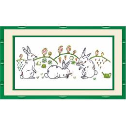 Kit broderie dessin imprimé frise lapins - 47