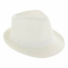 Chapeau fédora paille + ruban mixte blanc T59 - 50