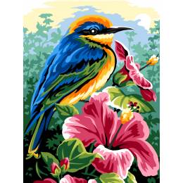 Canevas 30/40 - Oiseau bleu et hibiscus - 55