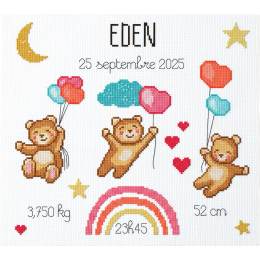 Kit point compté - Tableau de naissance - Mon petit monde arc en ciel - 64