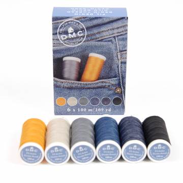Coffret de Fil denim jean &agrave; coudre assortiment tt 6 bobines de 100m - 12