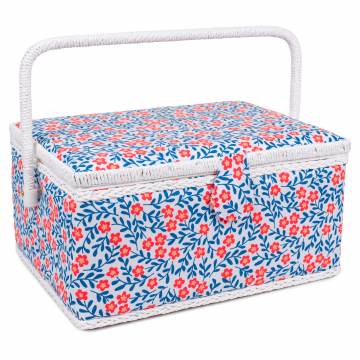 Boite à couture motif fleurs rouge bleu - 397