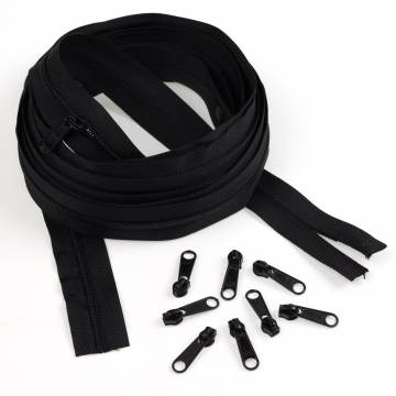 Fermeture &agrave; glissi&egrave;re spirale noire 3,8mm +10 curseurs x5m - 399