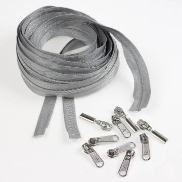 Fermeture &agrave; glissi&egrave;re spirale argent 6mm +9 curseurs x5m - 399